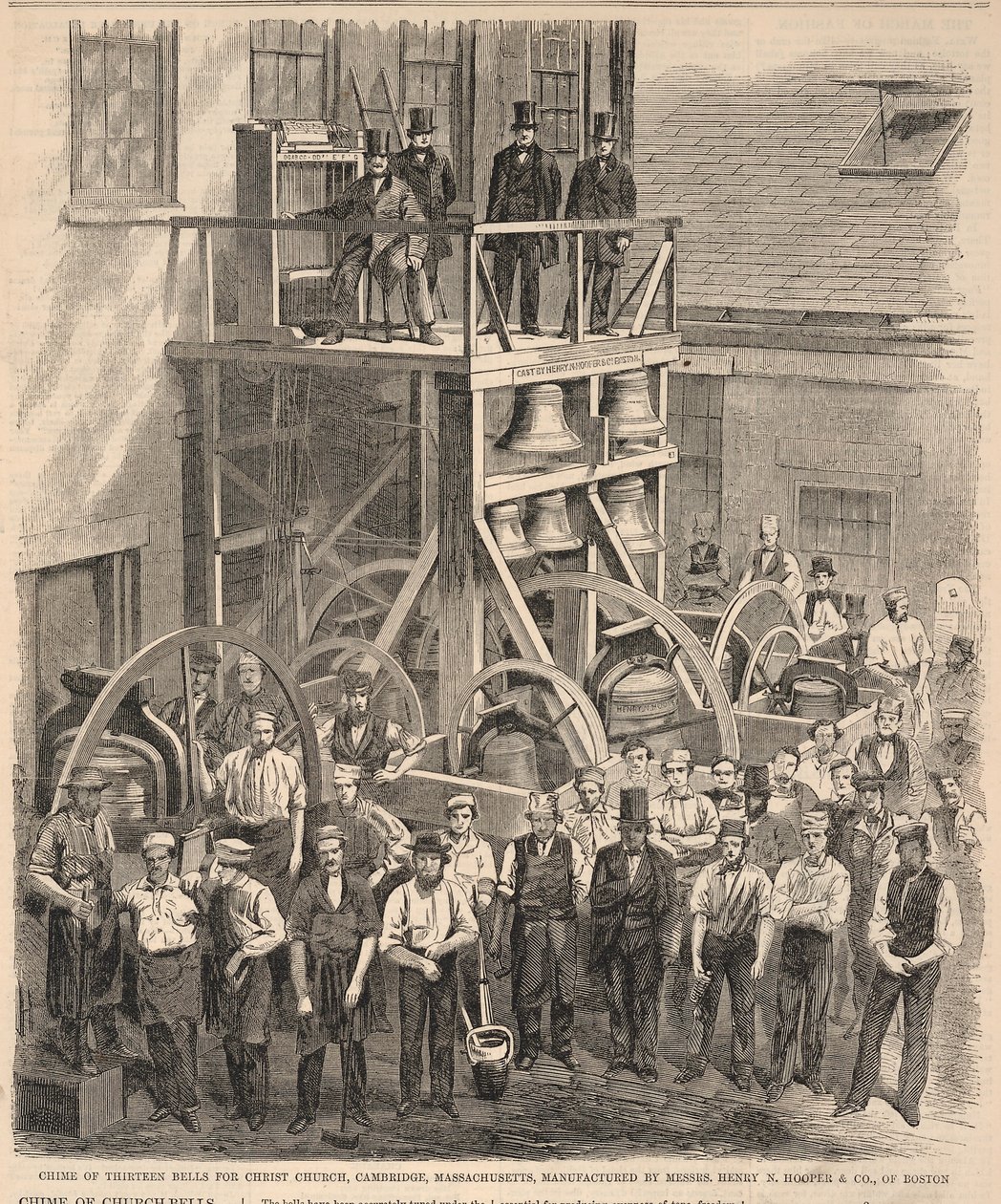 Klokkespill med tretten klokker til Christ Church, Cambridge, Massachusetts, produsert av herrene Henry N. Hooper & Co. i Boston, fra Harper