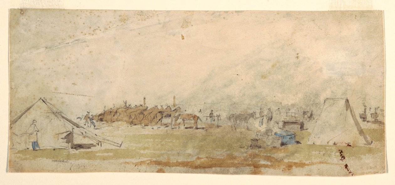 Tegning, hærleir, 1862 av Winslow Homer