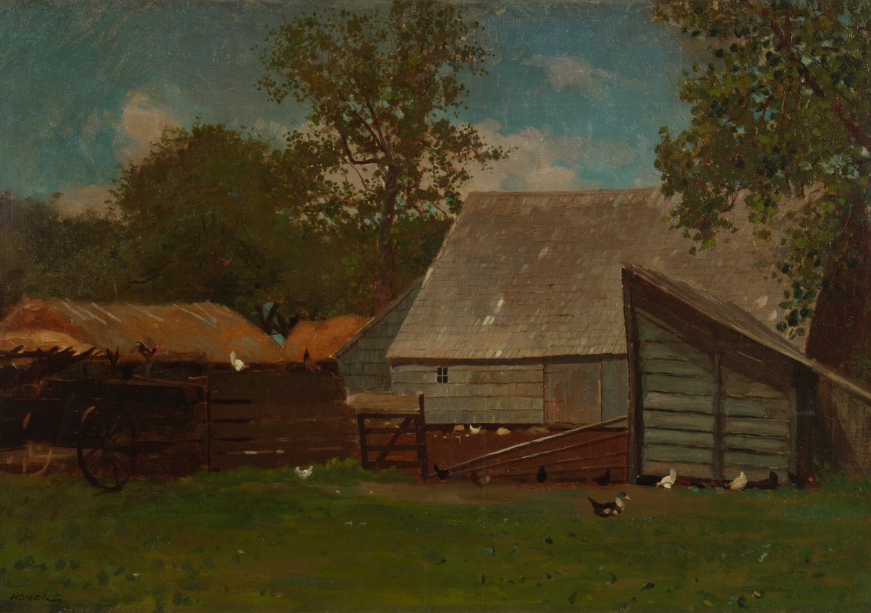 Gårdsplass med ender og høner av Winslow Homer