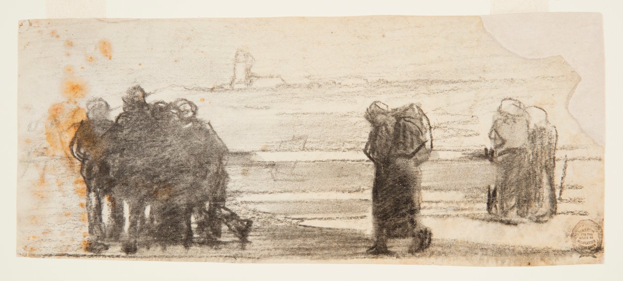 Figurer med utsikt over bukten og småbåten, Cullercoats, England av Winslow Homer