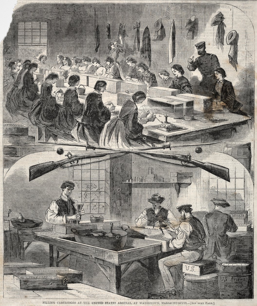 Fylling av patroner ved USAs arsenal i Watertown, Massachusetts av Winslow Homer