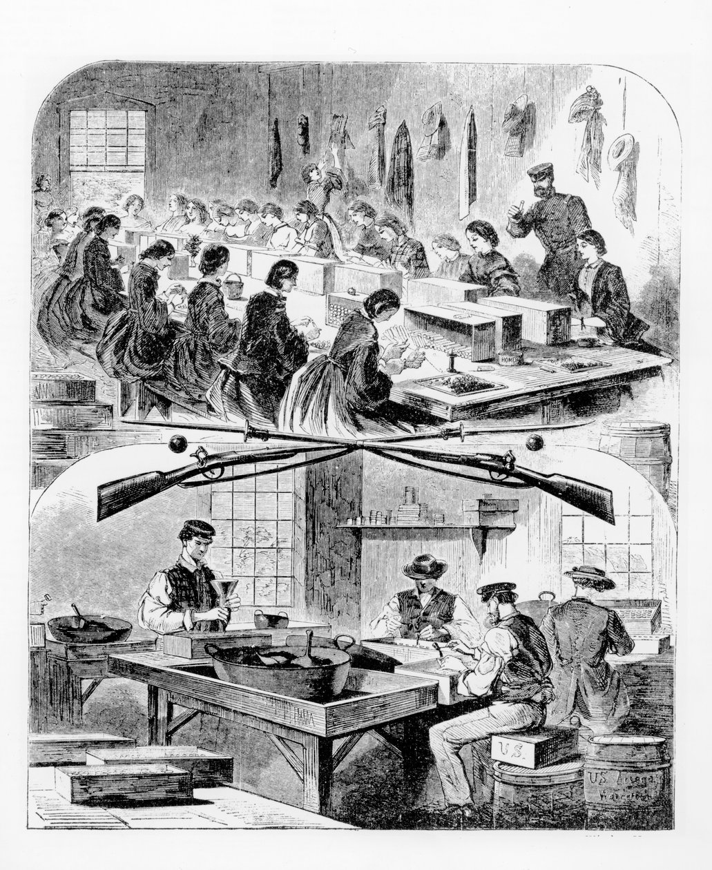 Fylle patroner ved arsenalet i Watertown, Massachusetts, 1860-tallet av Winslow Homer