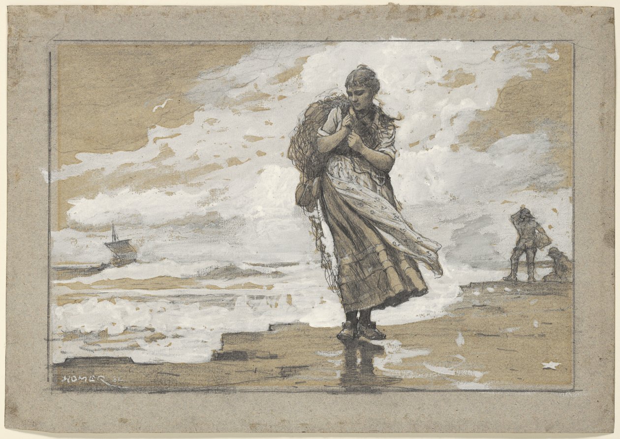 Fiskerjente med nett av Winslow Homer