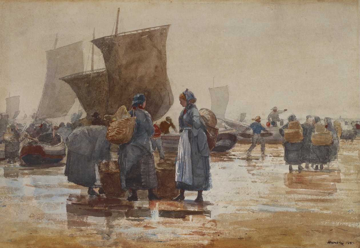 Fiskere på stranden ved Cullercoats av Winslow Homer