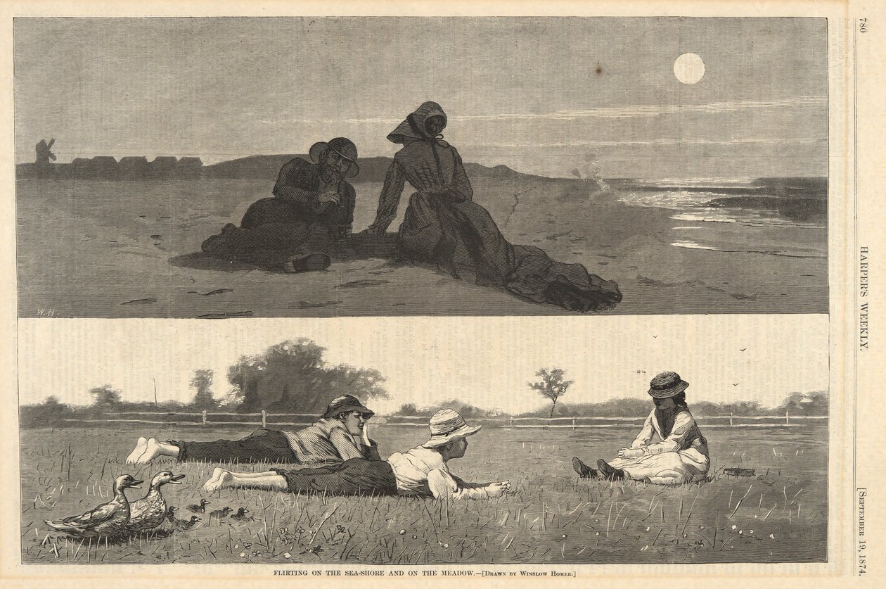 Flørting på havkysten og på engen, fra Harper av Winslow Homer