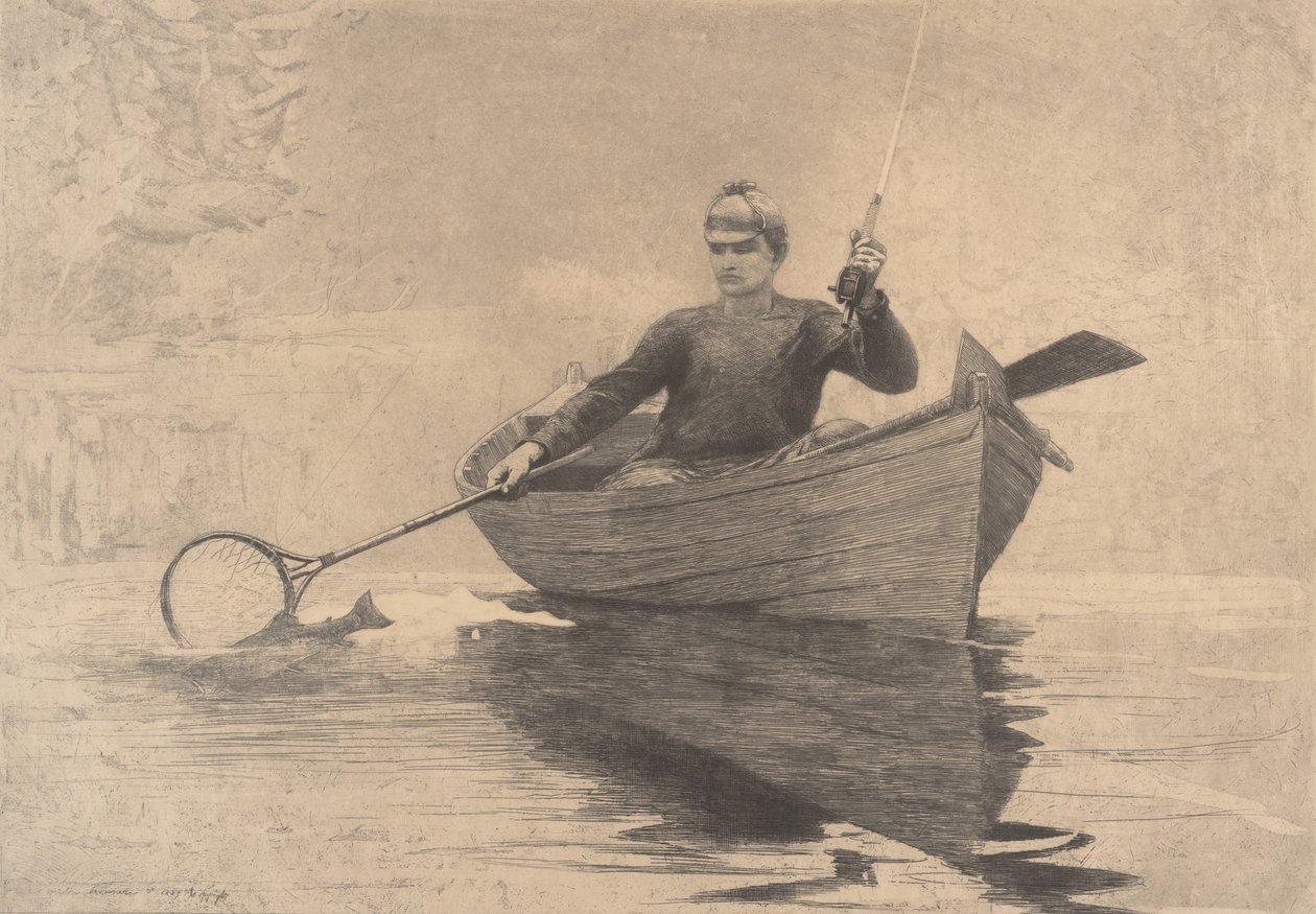 Fluefiske, Saranac Lake, 1889. av Winslow Homer
