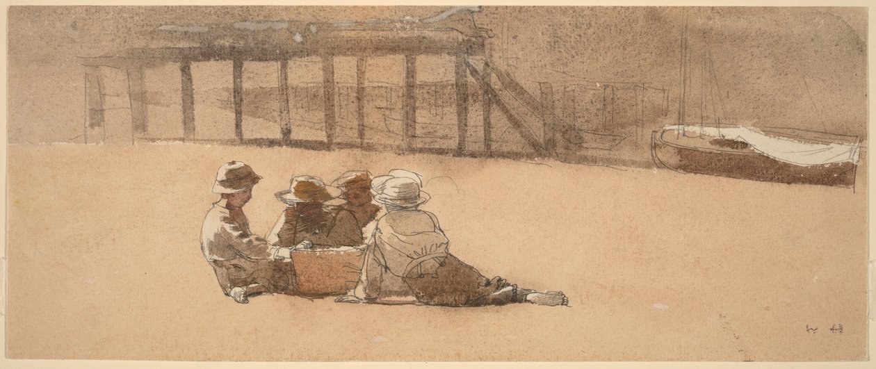 Fire gutter på en strand av Winslow Homer