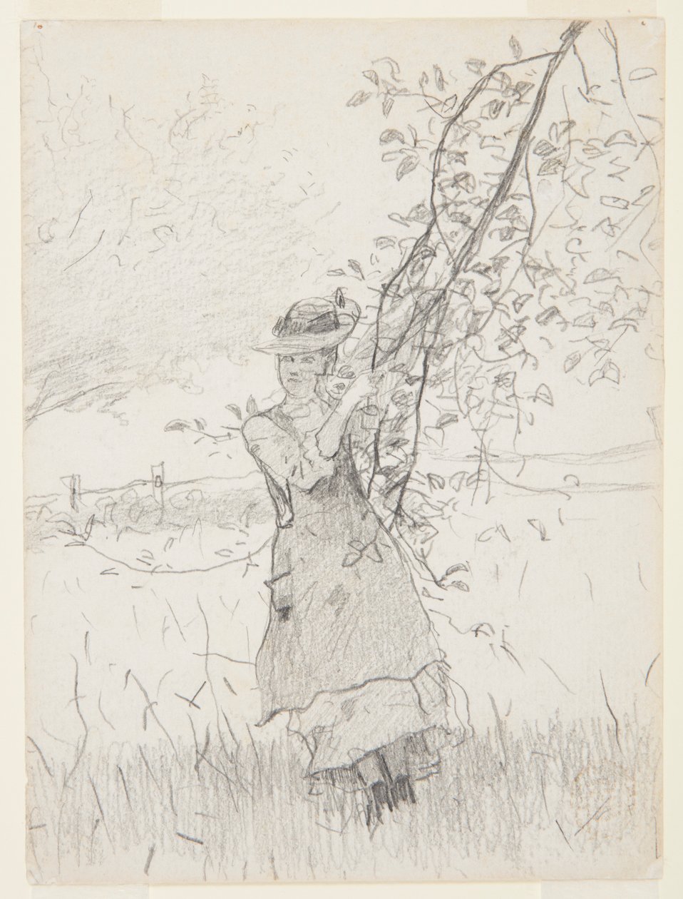 Jente som holder en gren av et epletre av Winslow Homer