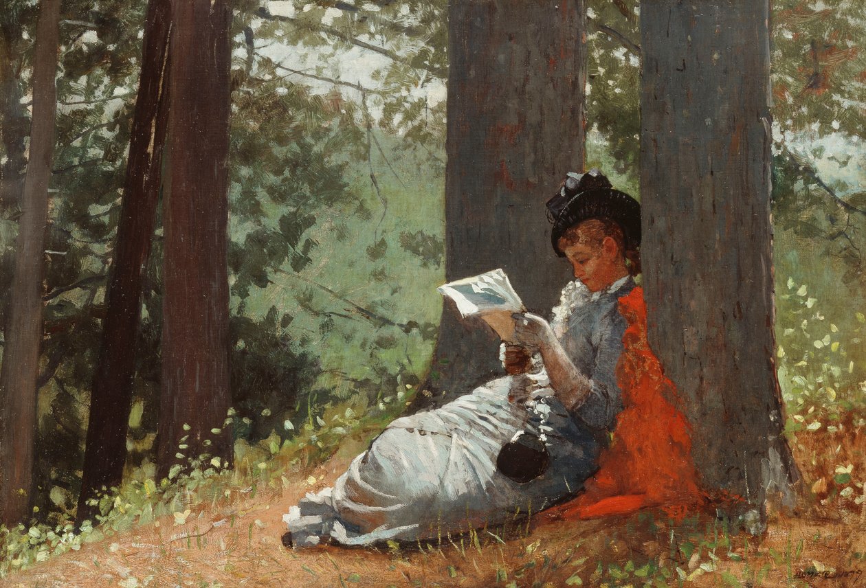 Jente som leser under et eiketre, 1879 av Winslow Homer
