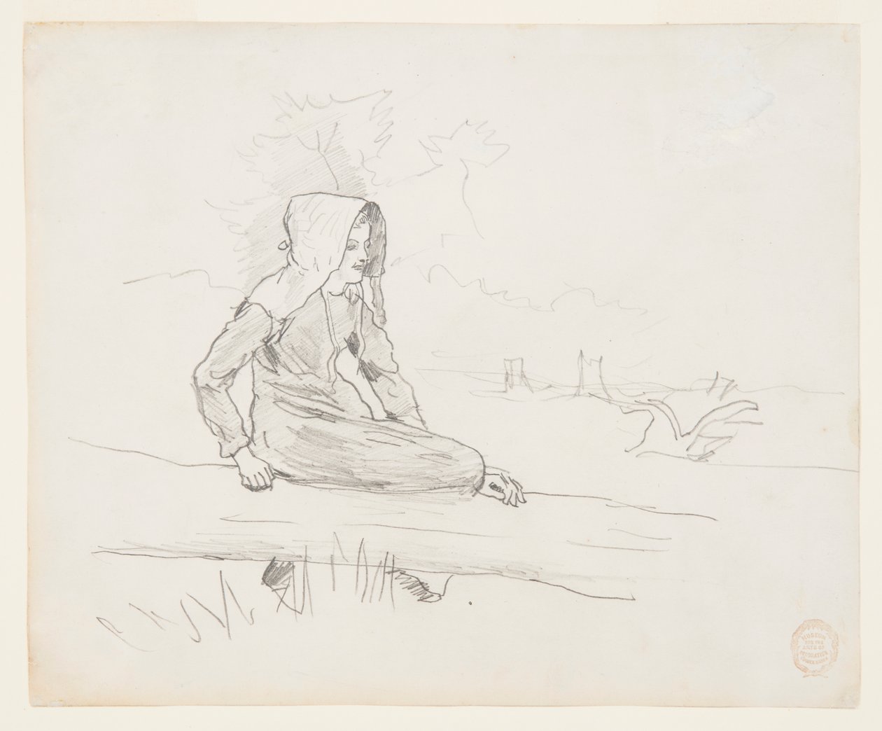 Jente sitter på en trestamme av Winslow Homer