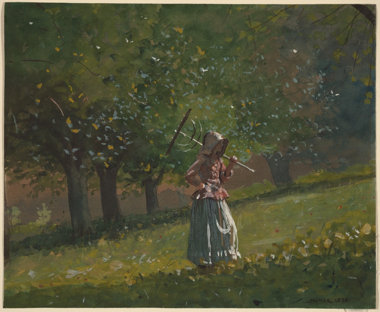 Jente med høyrive av Winslow Homer