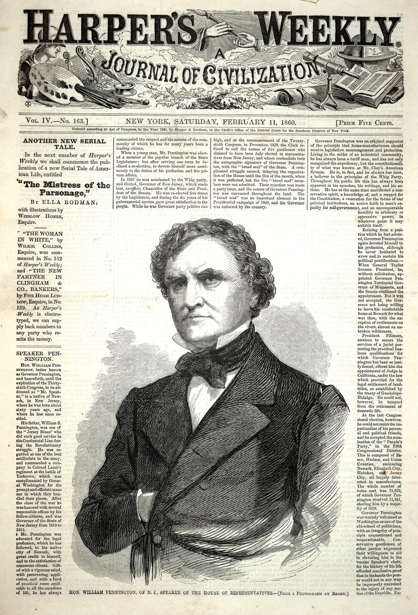 Ærede William Pennington fra N.J., president for Representantenes hus, fra Harper