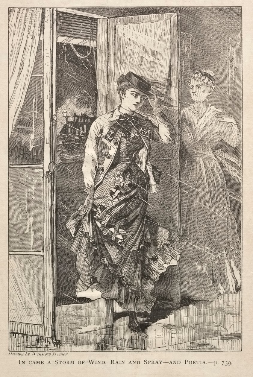 Inn kom et uvær av vind, regn og sprut – og Portia av Winslow Homer