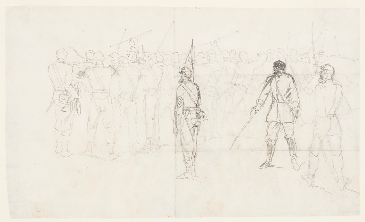 Infanteririfleøvelse, Sickles Regiment, Lees Mills, Virginia av Winslow Homer