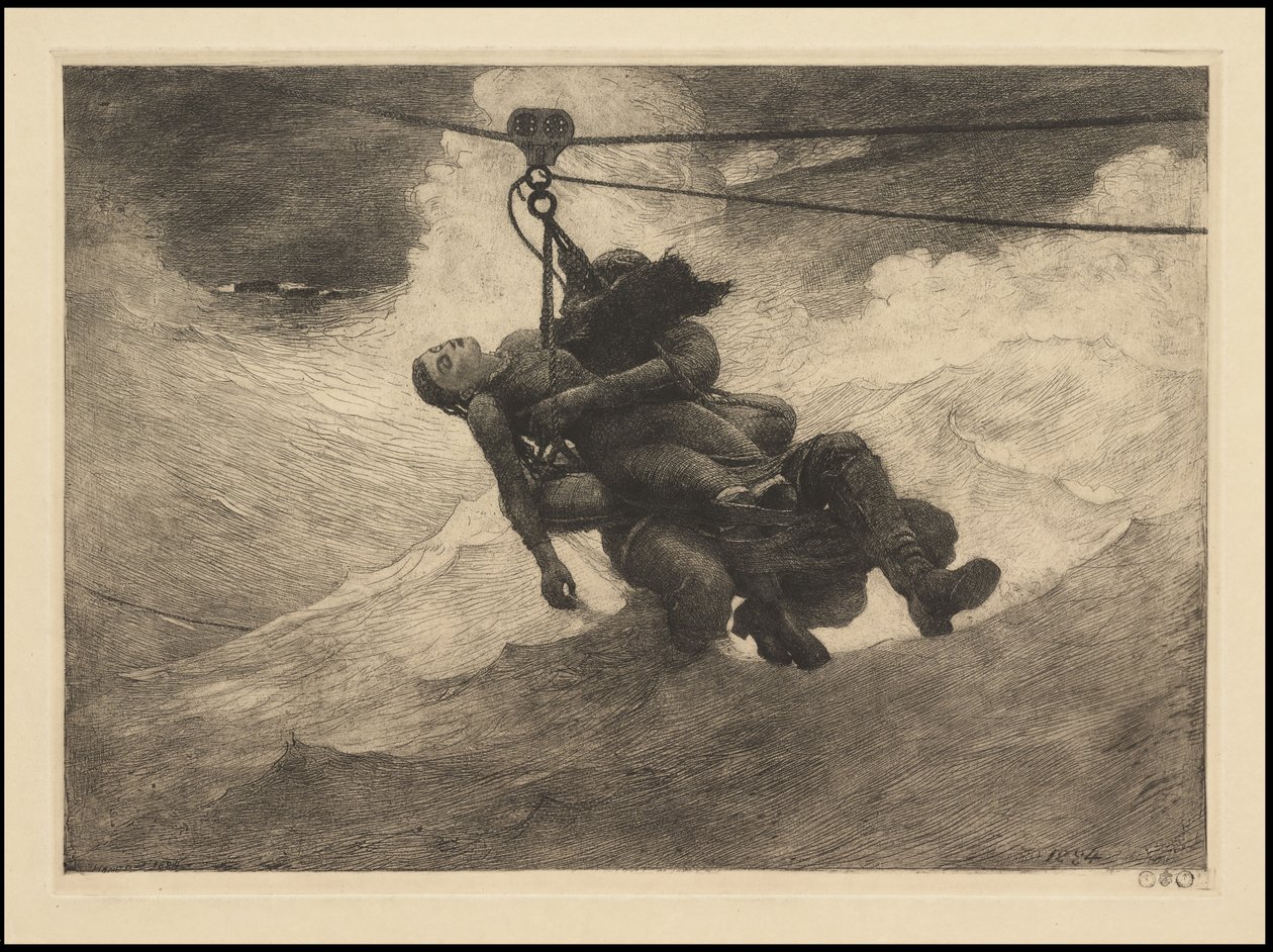 Life Line, 1884, trolig trykt ca.1940 av Winslow Homer