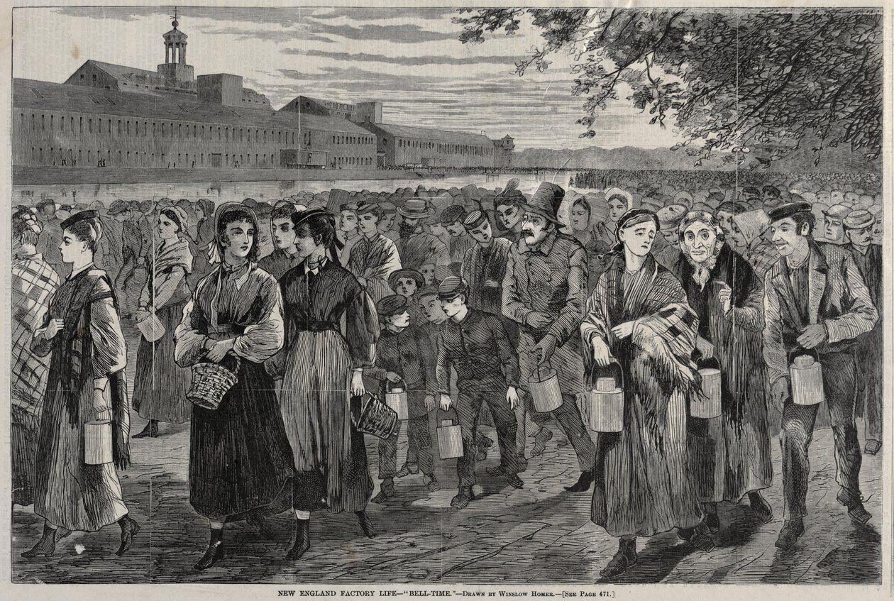 New England Factory Life - Bell-Time, 1868. av Winslow Homer