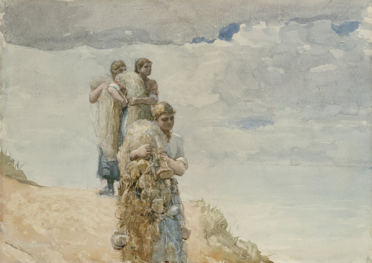 On The Cliff, Cullercoats, ca. 1881-82 (akvarell og kull på vevd papir) av Winslow Homer
