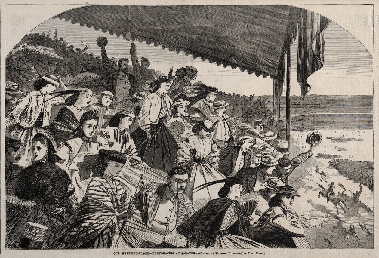 Våre vanningssteder - Hesteveddeløp i Saratoga, 1865. av Winslow Homer