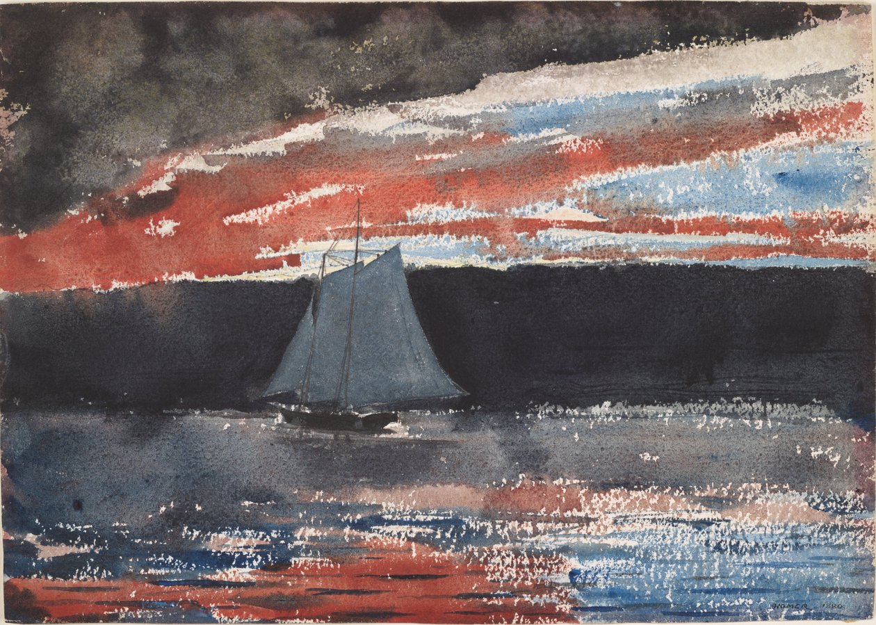 Skonnert ved solnedgang av Winslow Homer