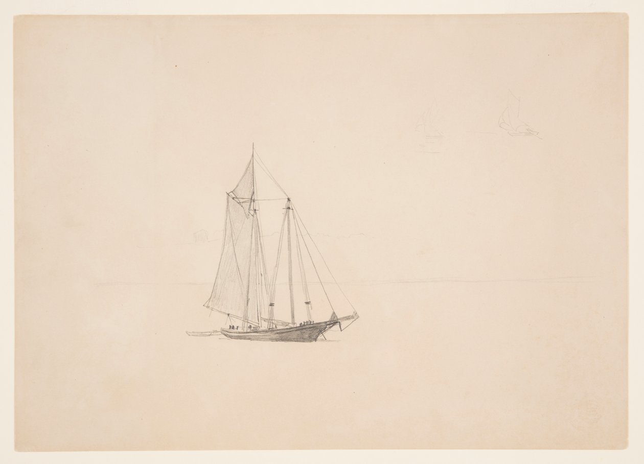 Skonner med jolle av Winslow Homer