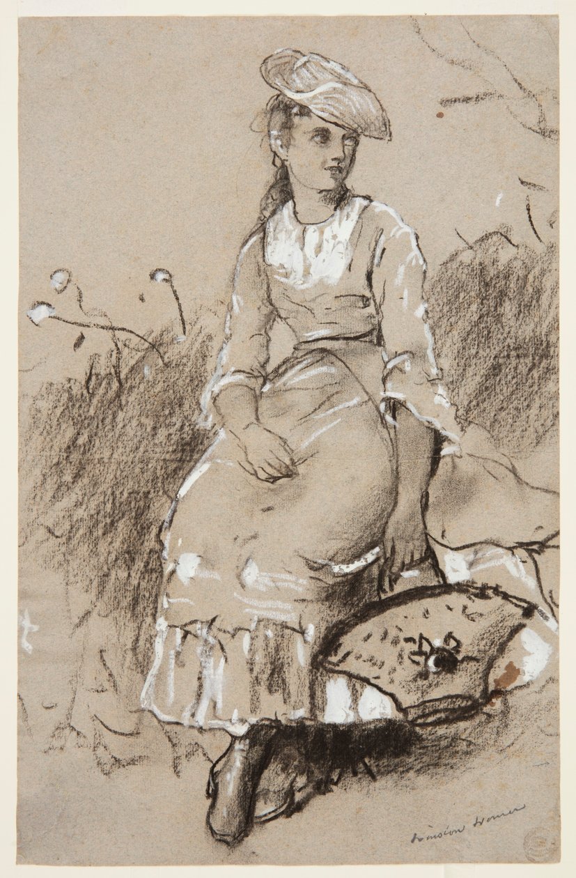 Sittende jente med en kurv av Winslow Homer