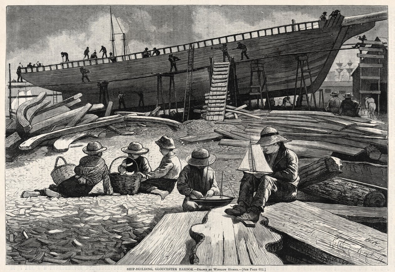 Skipsbygging, Gloucester Harbor, 1873. av Winslow Homer