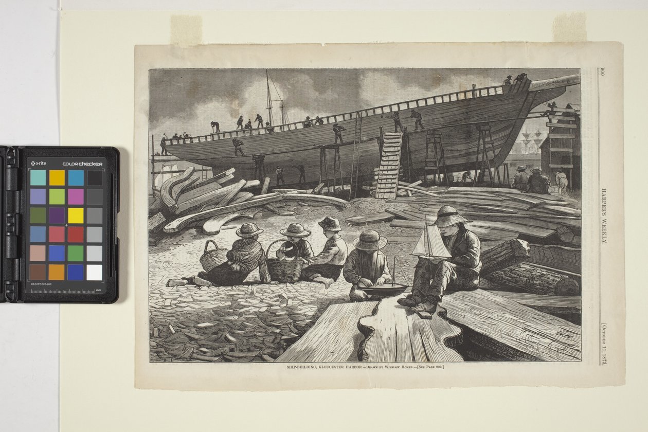 Skipsbygging, Gloucester Harbor (blekk) av Winslow Homer