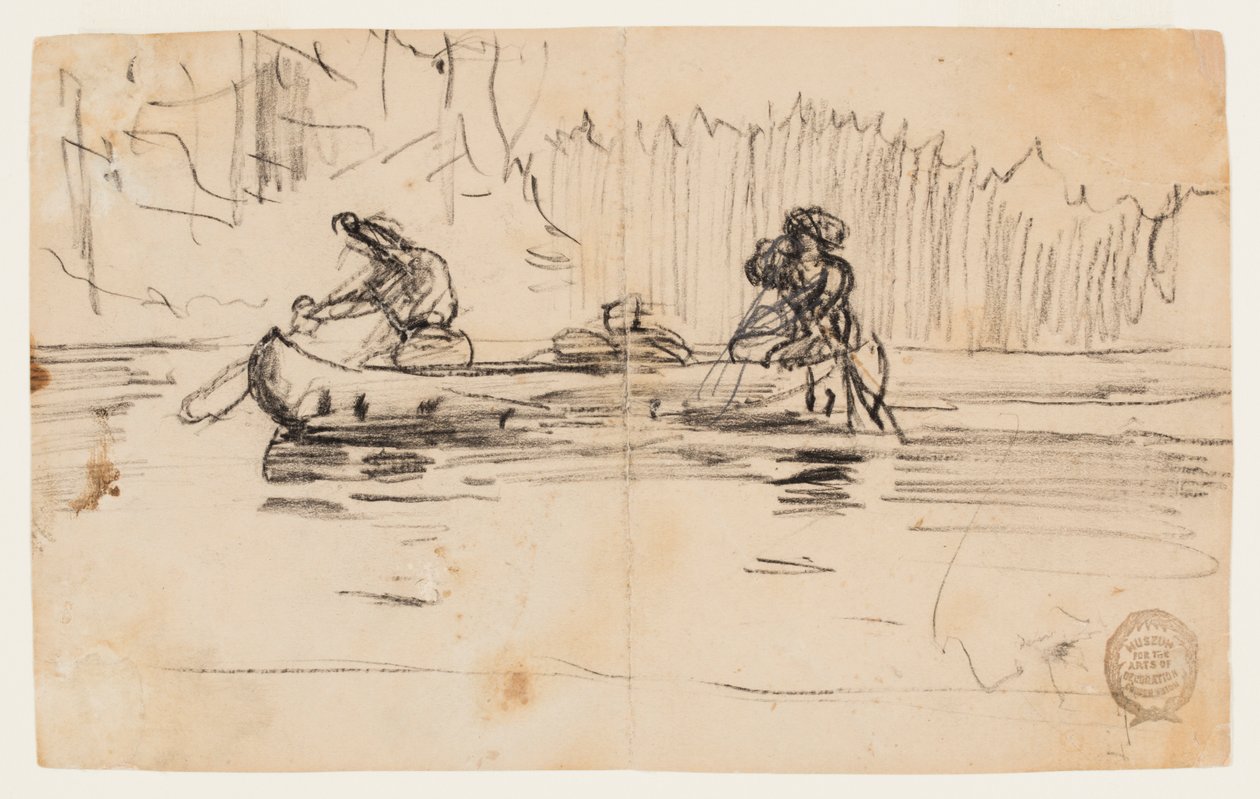 Kano med to menn fra siden av Winslow Homer