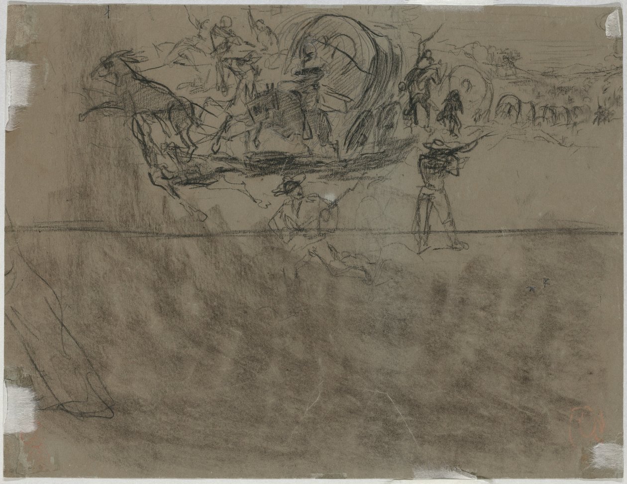 trefning som involverer et vogntog [verso], 1864. av Winslow Homer