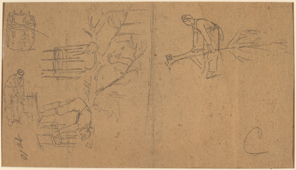 Soldater som feller frø og vever unger inn i kurver [verso] av Winslow Homer