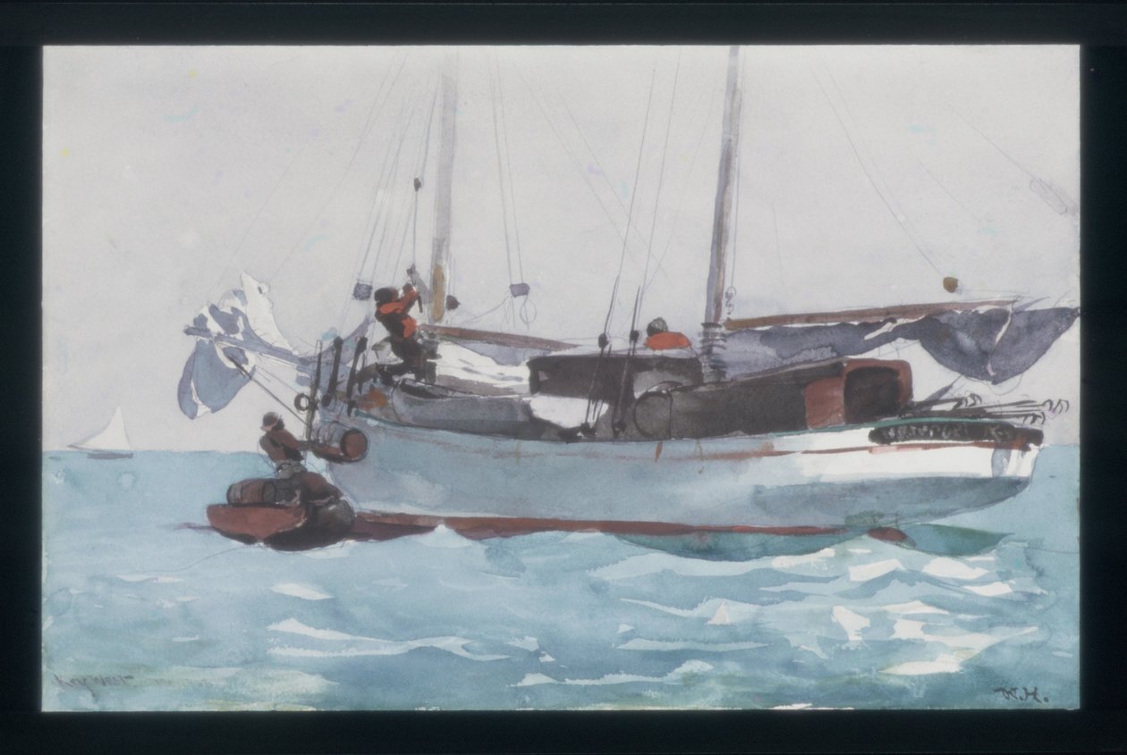 Ombordtaking av flytende forsyninger (skonnert merket Newport, K. W.) av Winslow Homer