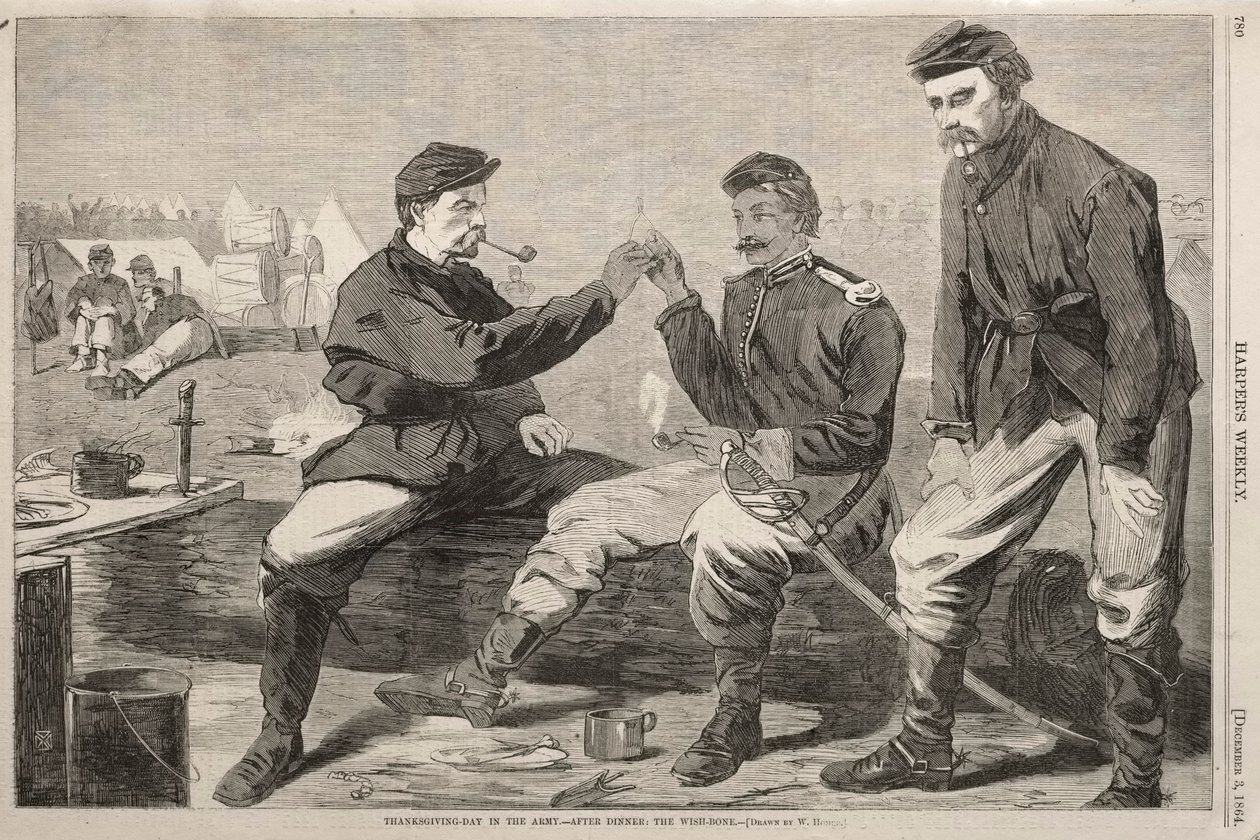 Thanksgiving Day in the Army - After Dinner: The Wish-Bone, 1864. av Winslow Homer