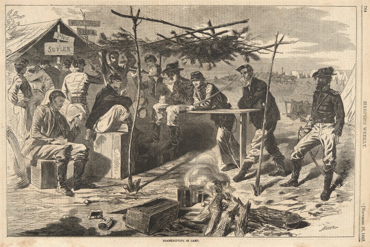 Thanksgiving i leiren, fra Harper av Winslow Homer