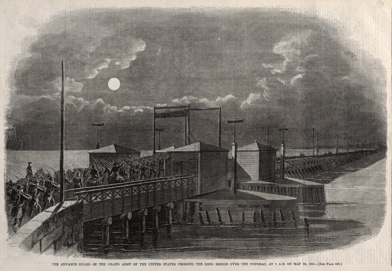 Advance Guard of the Grand Army of the United States Crossing the Long Bridge, 1861, 1861. av Winslow Homer