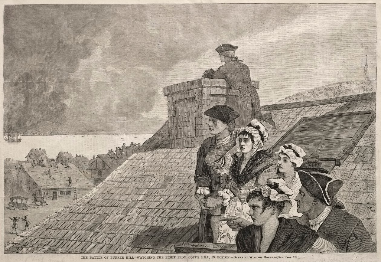 Slaget ved Bunker Hill - Se kampen fra Copps Hill, i Boston, 1875. av Winslow Homer