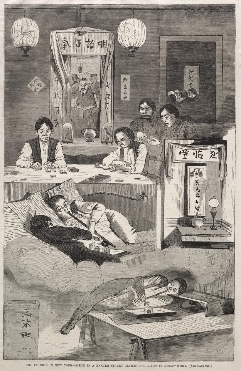 Kineserne i New York – En scene i et klubbhus på Baxter Street av Winslow Homer