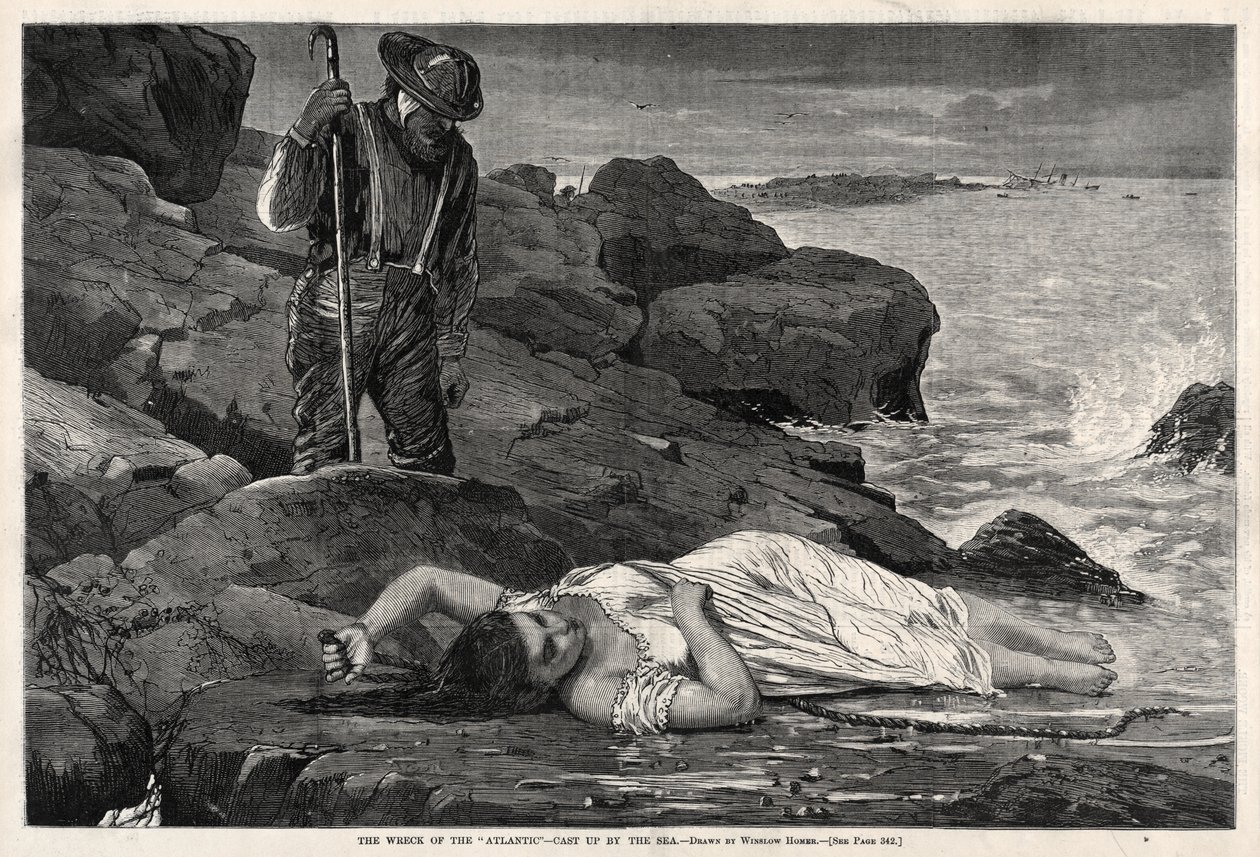 Forliset av «Atlantic» – skylt opp på stranden av Winslow Homer