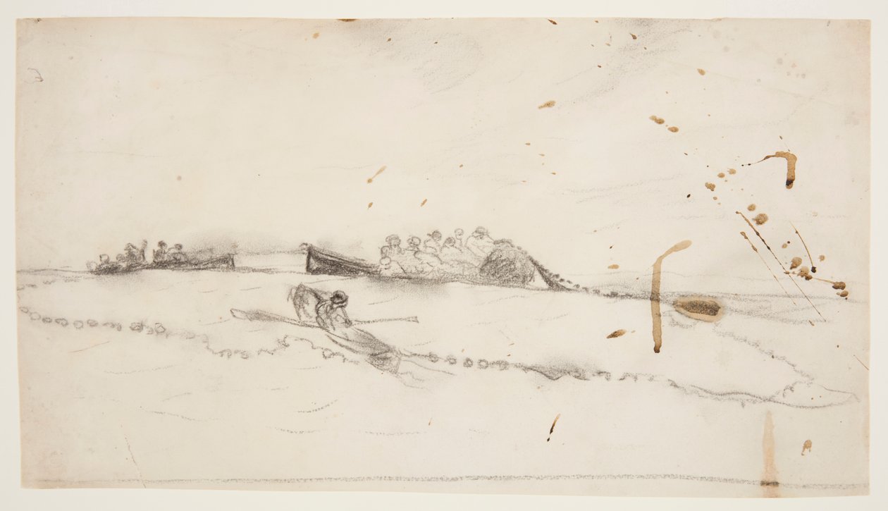 Tre båter med fiskere som setter ut et garn av Winslow Homer