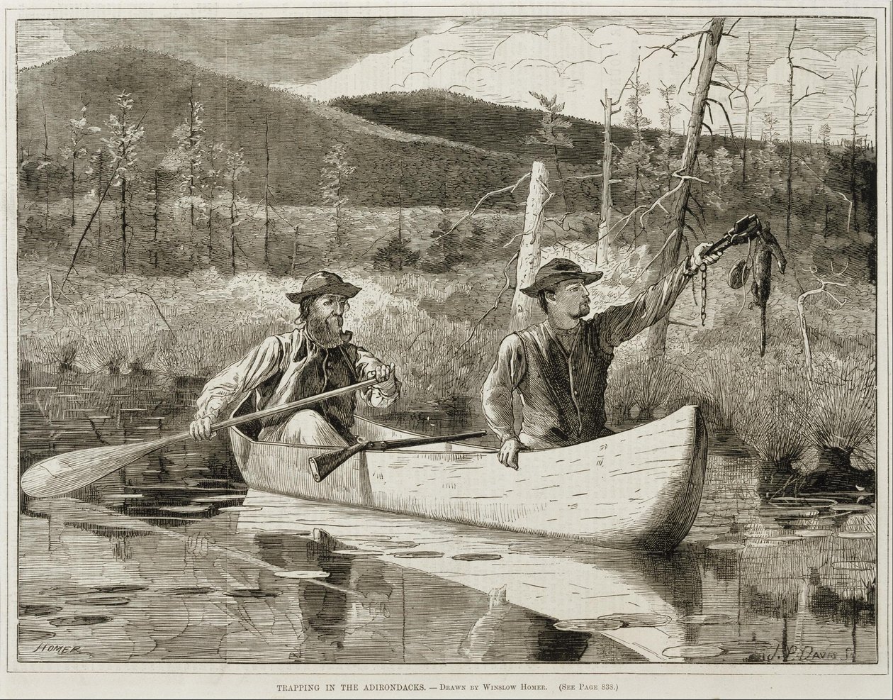 «Fangst med feller i Adirondacks» av Winslow Homer