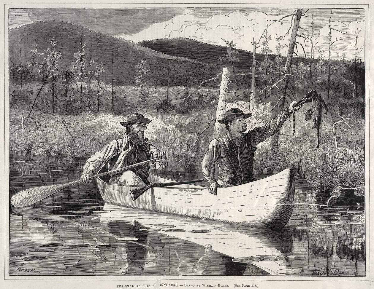 Fangst med feller i Adirondack-fjellene av Winslow Homer
