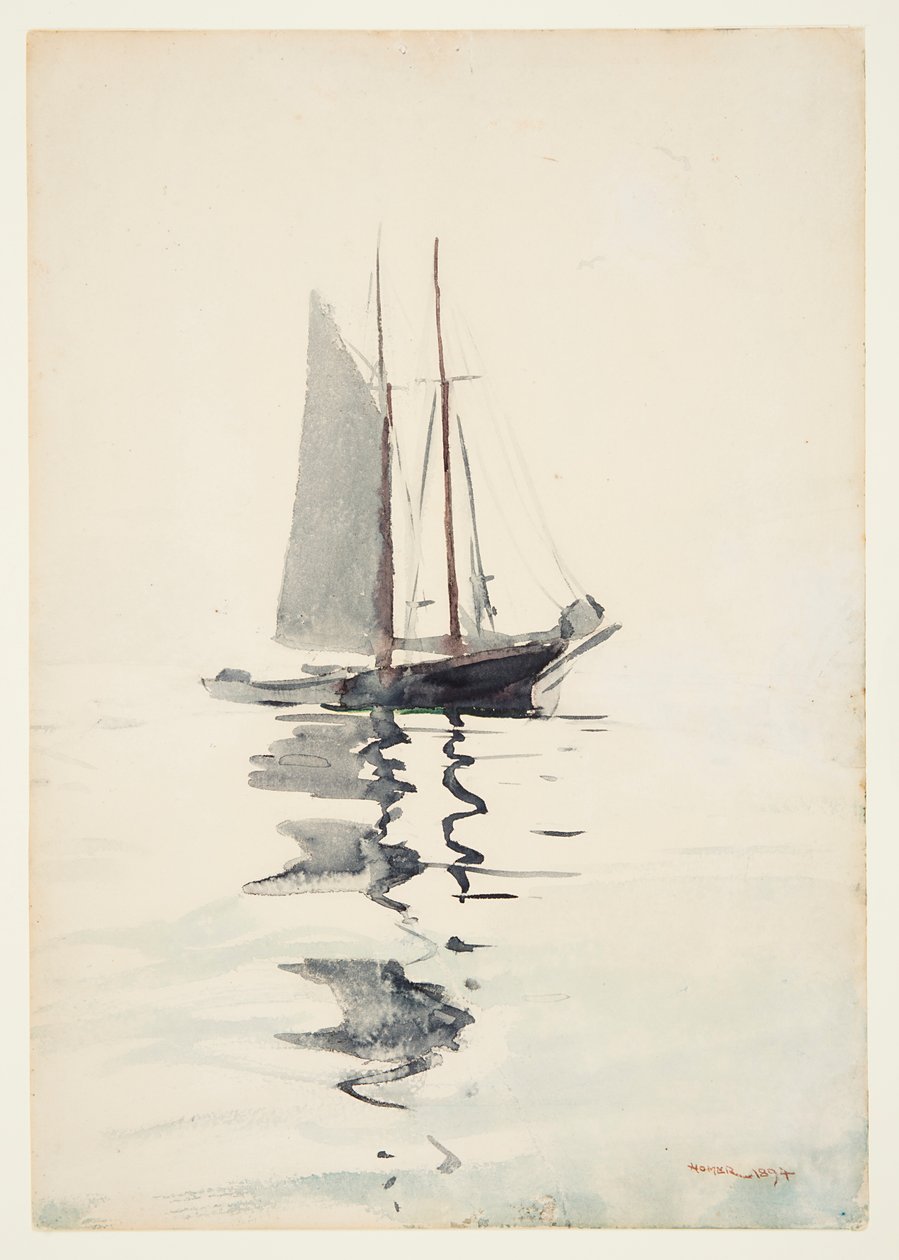 To-mastet skonner med Dory av Winslow Homer