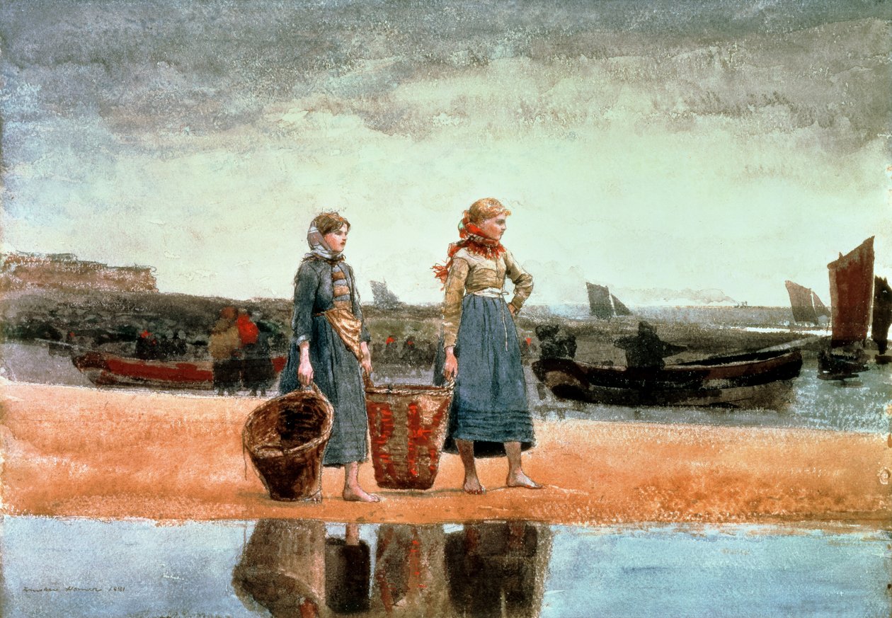 To jenter på stranden, Tynemouth, 1891 av Winslow Homer
