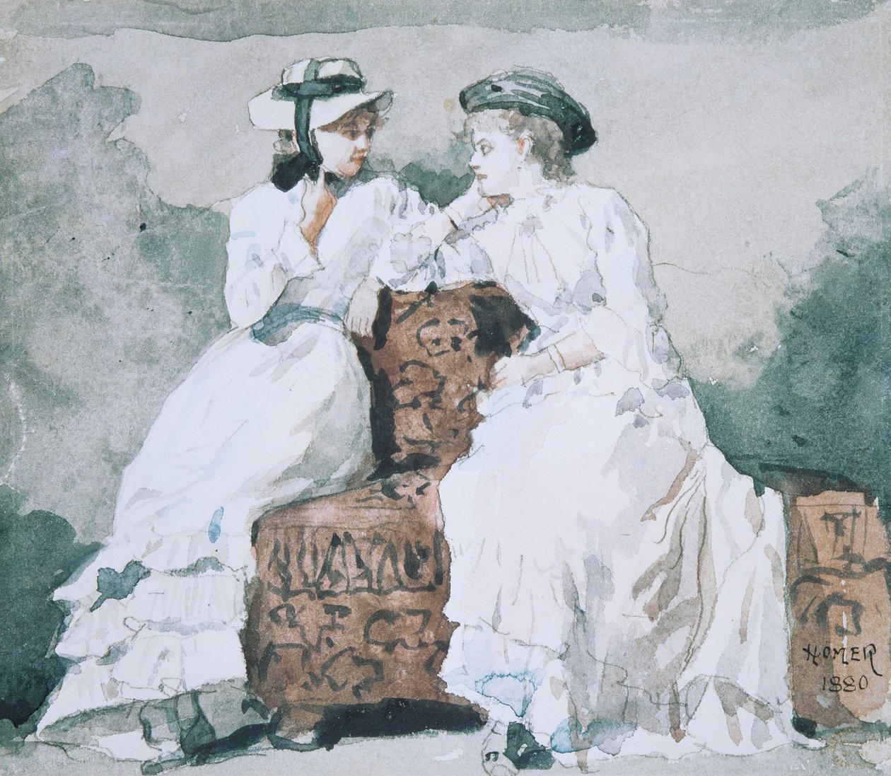Two Ladies, 1880 (wc og grafitt på papir) av Winslow Homer