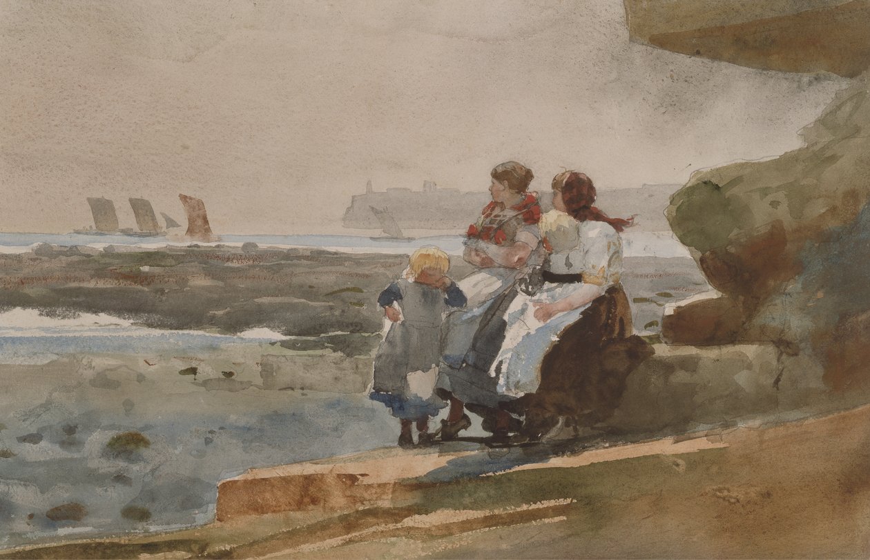 Under the Cliff, Cullercoats, ca. 1881 (akvarell og grafitt på vevd papir) av Winslow Homer