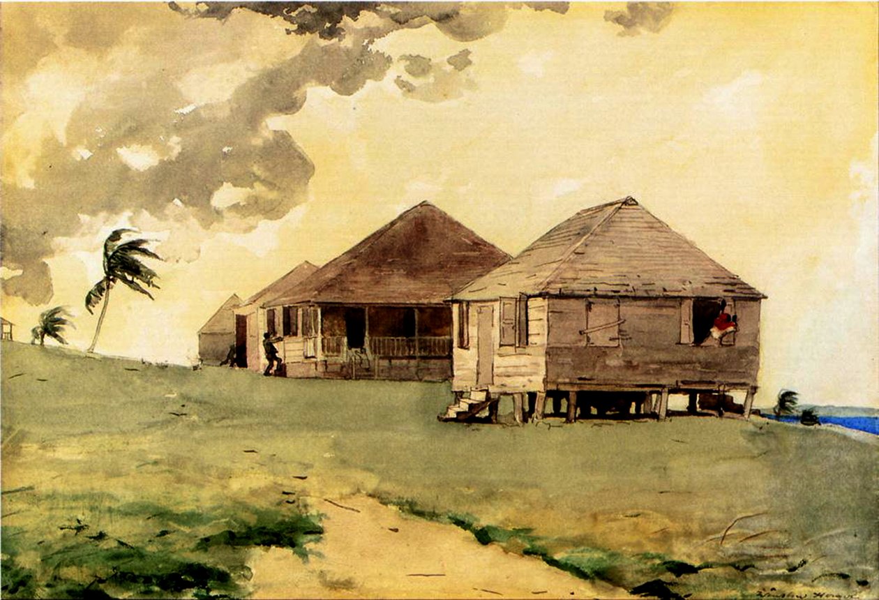Kommende Tornado, Bahamas, 1885 (wc og blyant på papir) av Winslow Homer