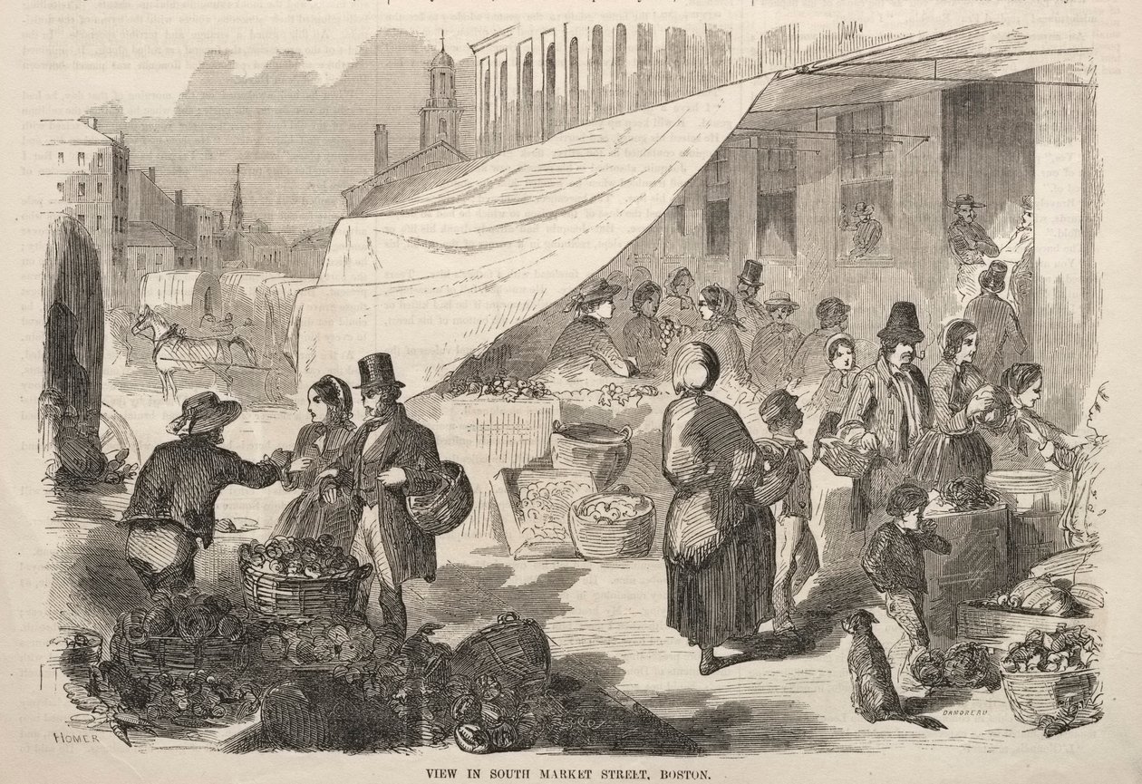 Utsikt i South Market Street, Boston, 1857. av Winslow Homer