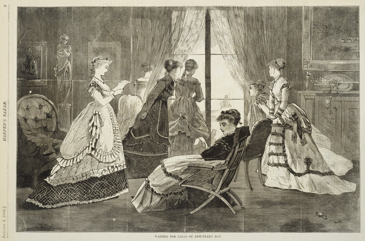 Venter på samtaler på nyttårsdag 2. januar 1869 (tregravering) av Winslow Homer
