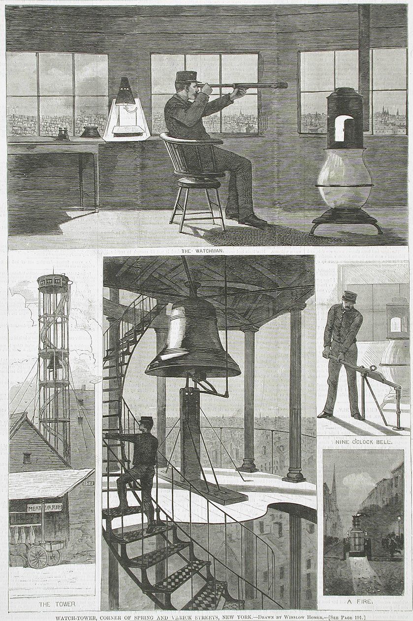 Vakttårn, hjørnet av Spring Street og Varick Street, New York av Winslow Homer