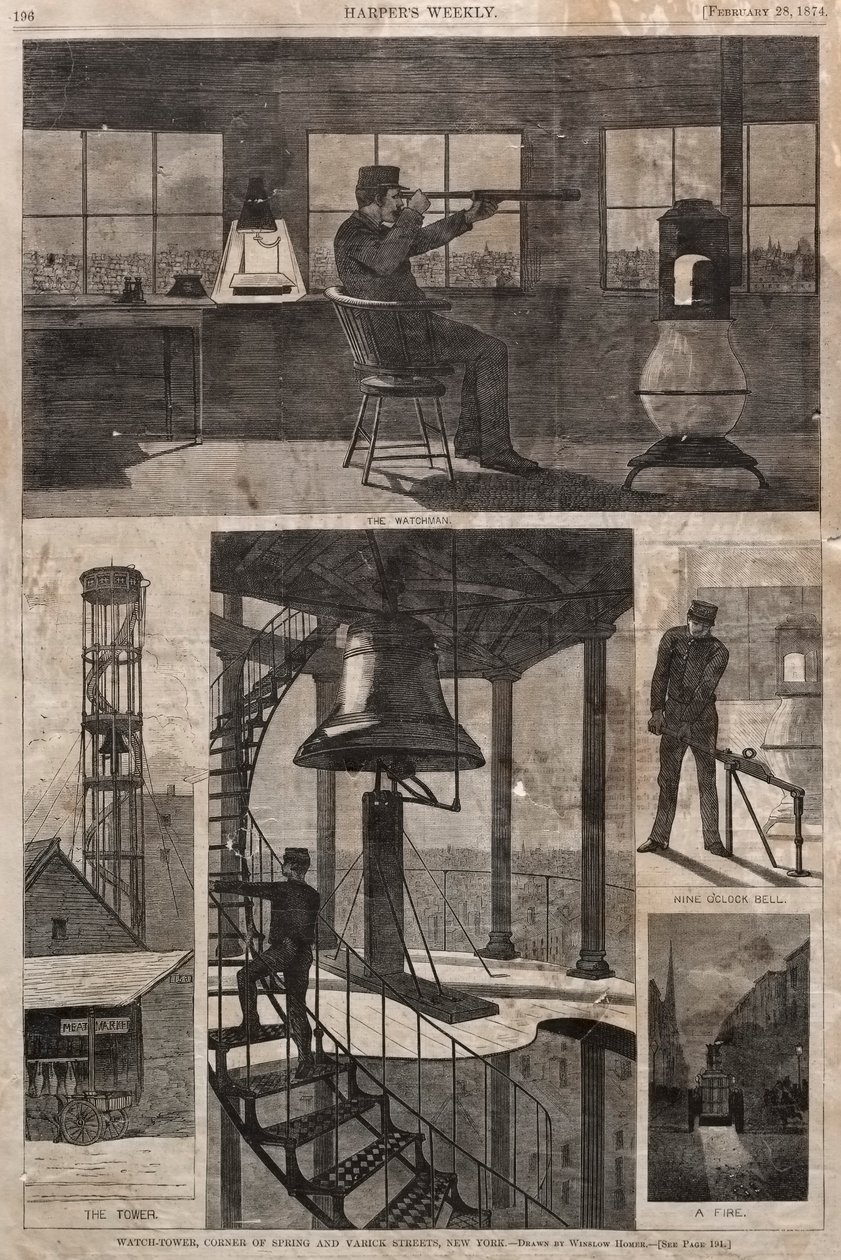 Watch-Tower, Corner of Spring and Varick Streets, New York, 1874. av Winslow Homer