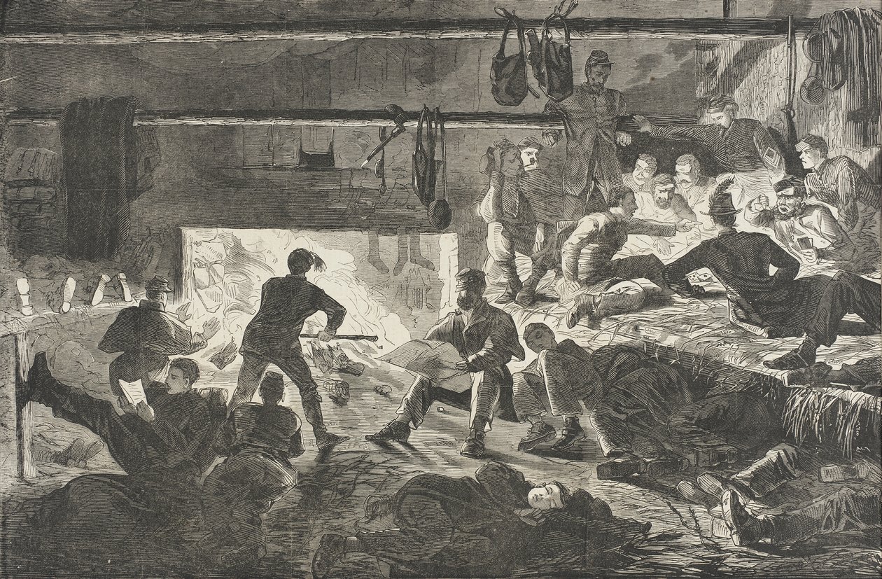 Vinterkvarter i leiren - Innsiden av en hytte av Winslow Homer